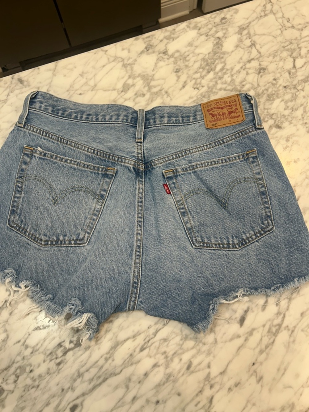 Levi's 501 Light Blue Distressed Denim Cutoff Shorts - Picture 2 of 5